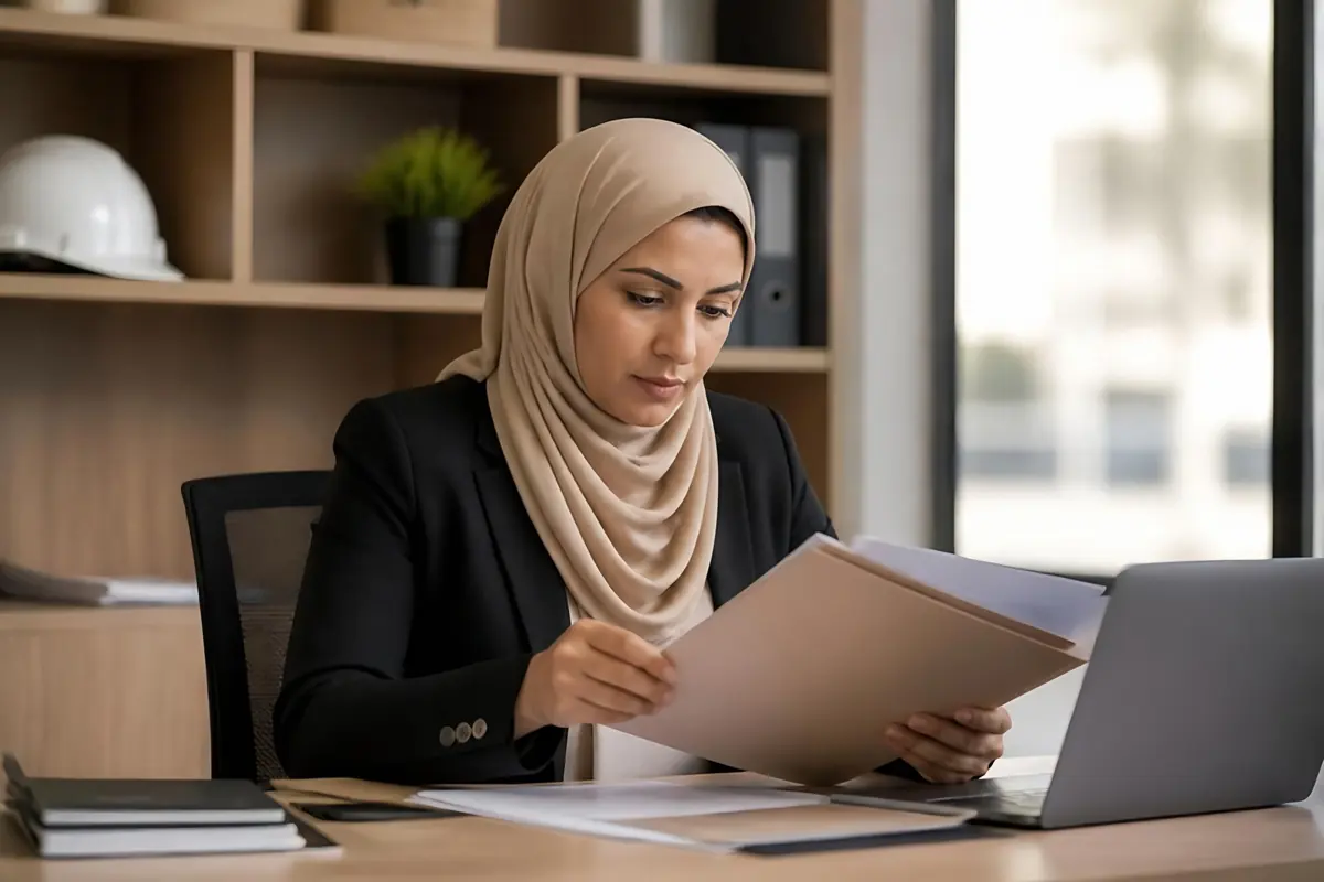 HR consultant reviewing files in the office