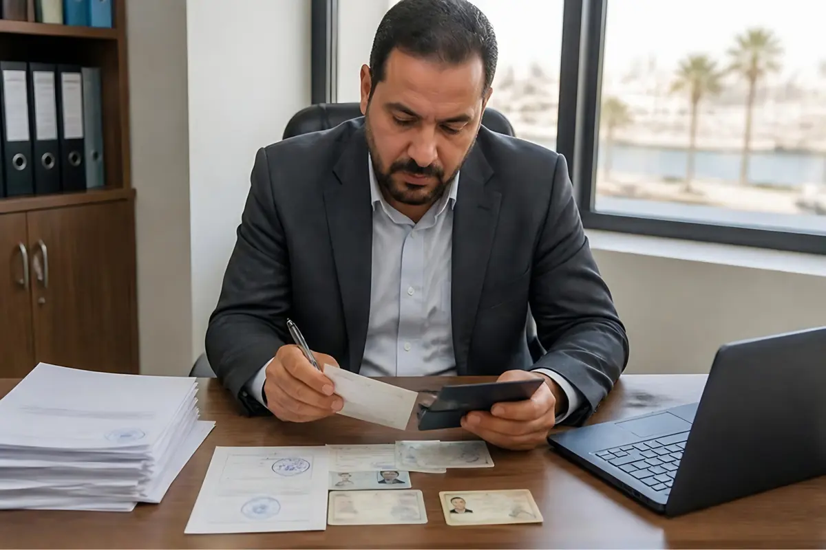 HR officer verifying identity documents and certificates
