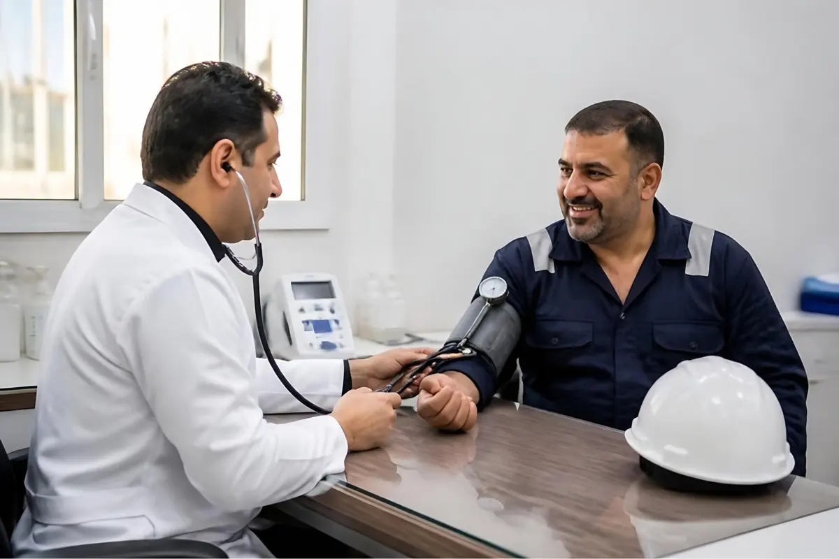 Worker receiving a health check before deployment